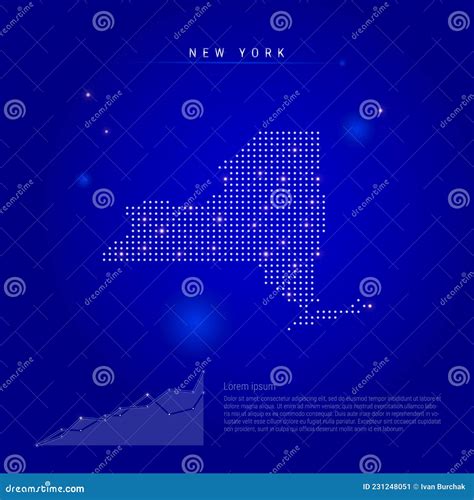 New York US State Illuminated Map With Glowing Dots Dark Blue Space