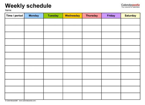 Editable M F Schedule Calendar Example Calendar Printable