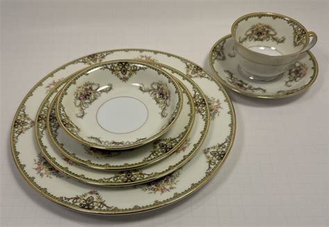 ELEGANT Antique Noritake M Milford Green Rose China Japan 6 Piece Set