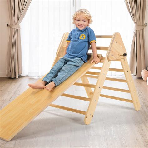 Ogelo Montessori 3 In 1 Climbing Triangle With Slide Foldable Indoor