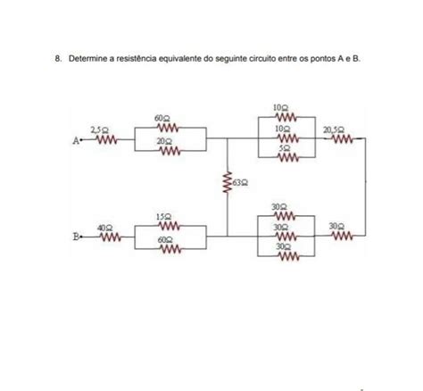 Determine a resistência equivalente do seguinte circuito entre os