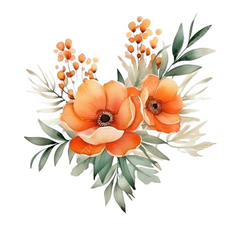 Orange Flower Arrangement With Watercolor Style Ornament Border