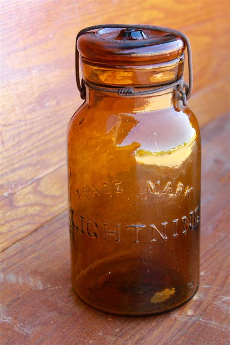 Bargain Johns Antiques Amber Colored Antique Lightning Glass Quart Fruit Jar Putman April