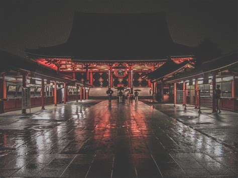 Wallpaper Japan Temple Lights Colorful Night Reflection Evening