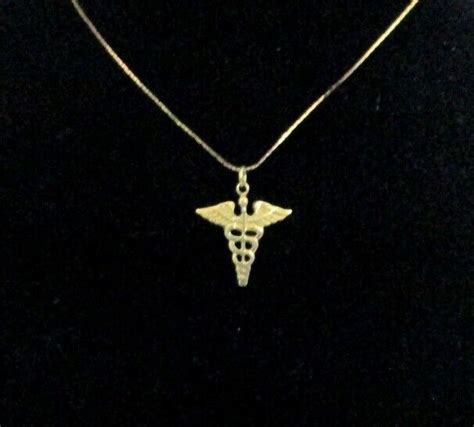 14k Yellow Gold Caduceus Medical Symbol Pendant Perf Gem