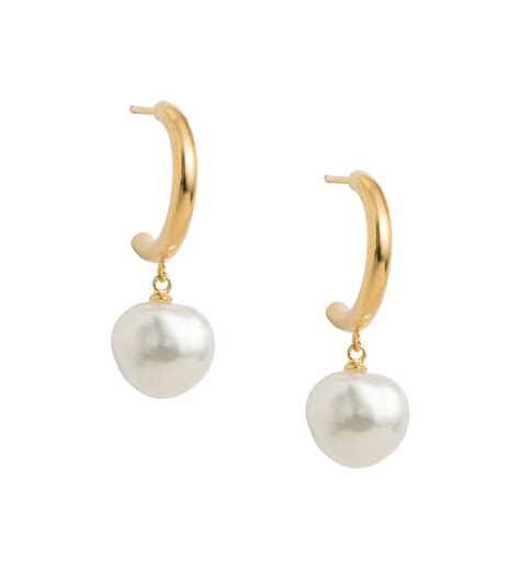 PEARL DROP HOOPS 18K GOLD PLATED