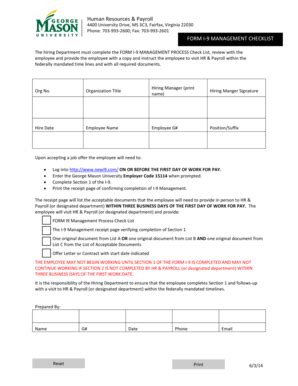 Fillable Online Hr Gmu Human Resources Payroll FORM I 9 MANAGEMENT