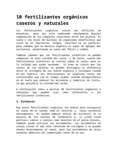 Docx 10 Fertilizantes Orgánicos Caseros Y Naturales Dokumentips