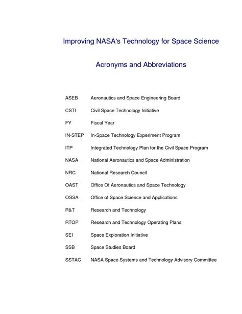 Improving Nasas Technology For Space Science Acronyms And