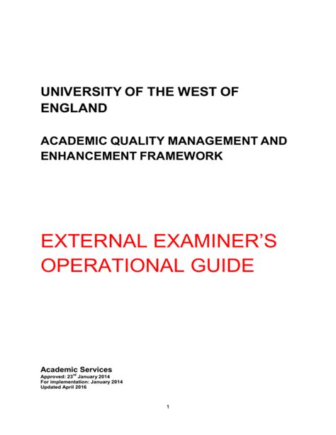 External Examiner`s Operational Guide