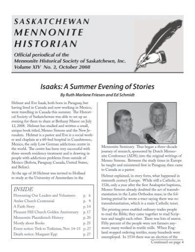 Saskatchewan Mennonite Historian The Mennonite Historical