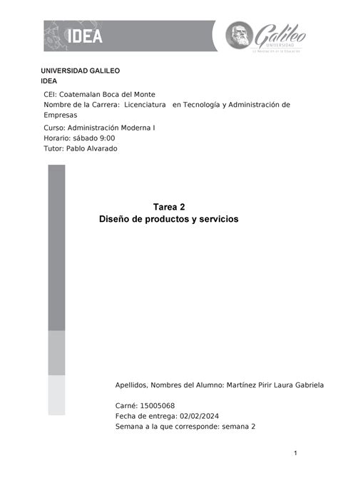 Tarea Administraci N Moderna I Universidad Galileo Idea Cei