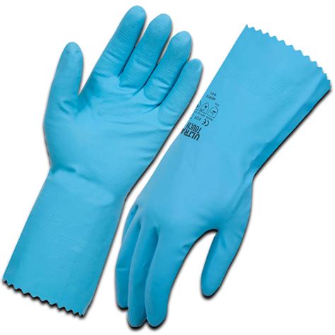 Ultra Touch Blue Flocklined 30cm Cuff Length Rubber Gloves