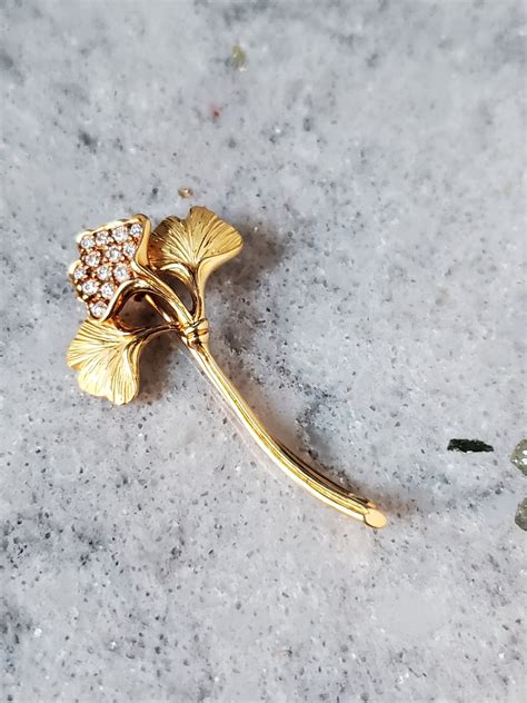 Vintage 18k Gold Ginkgo Leaf Lapel Pin With Pave Diamonds And Etsy