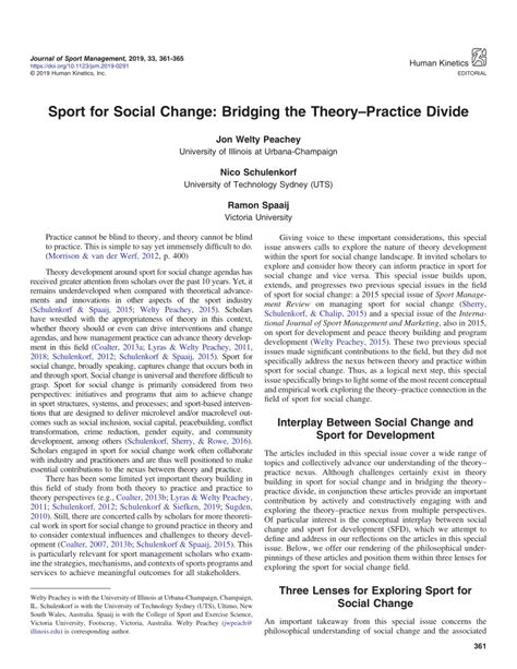 Pdf Sport For Social Change Bridging The Theorypractice Divide