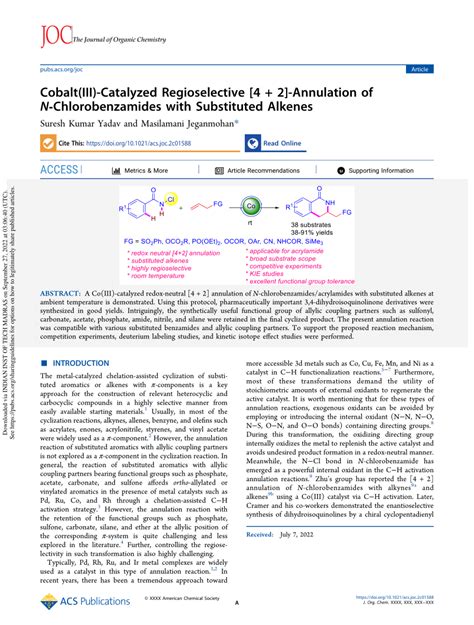 Pdf Cobalt Iii Catalyzed Regioselective Annulation Of N