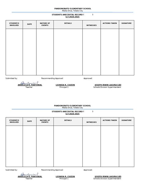 student anecdotal record