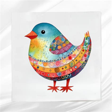 Folk Art Bird Fabric Panel Crafting Fabric Square Fabric Panel For Sewing Projects Tote Bag