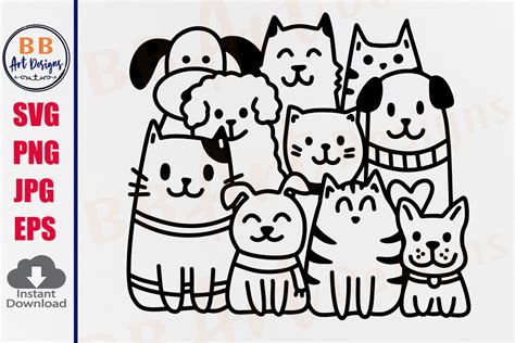 Dog And Cat Svgfunny Dogs Doodle Line Art Graphic By Bb Art Designs