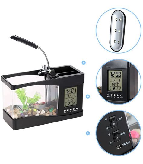 USB Desktop Mini Fish Tank Aquarium With LED Clock Μαύρο Skroutz gr