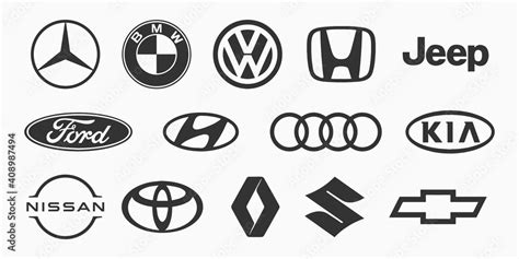 Black Logo Of Popular Brands Of Cars On A White Background Vector