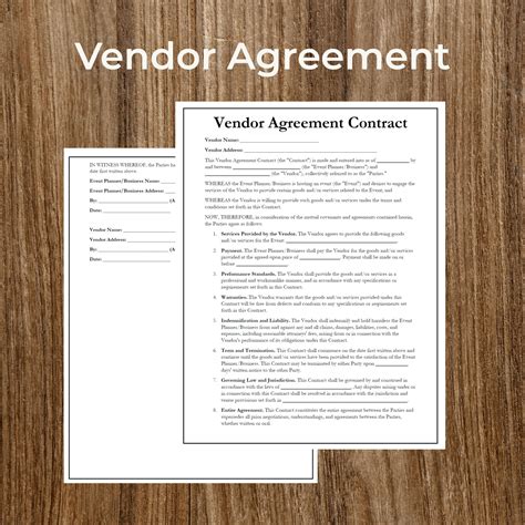 Vendor Agreement Contract Form Fillable Template For Event Planners