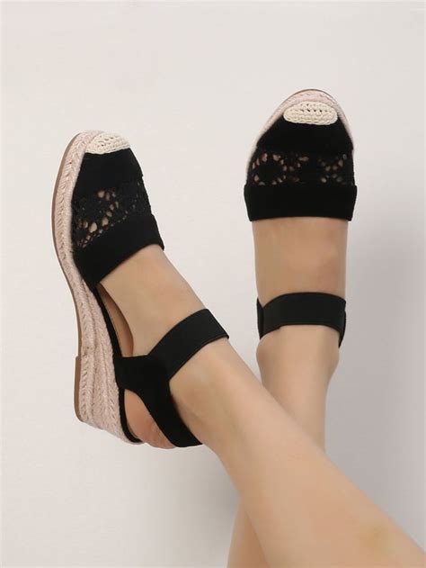 Hollow Out Espadrille Ankle Strap Wedge Shoes Ankle Strap Wedges