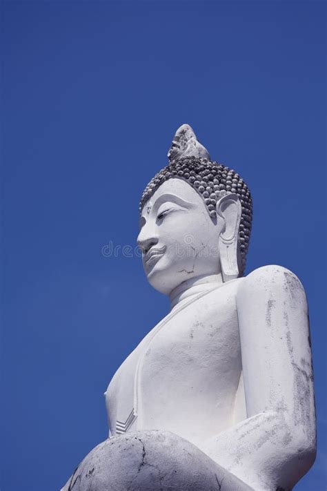 White Buddha Statue Big On Buddhism Place Of Worship Thailand Stock