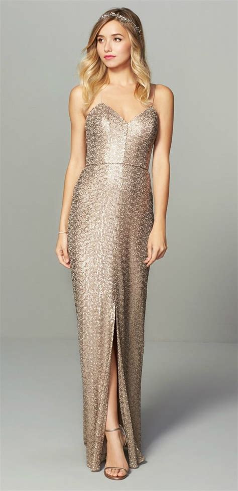 Stunning Gold Sequin Bridesmaid Dresses Samantha Spaghetti Strap V