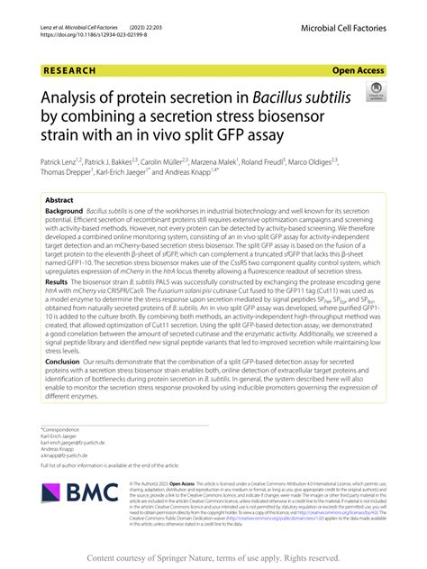 Pdf Analysis Of Protein Secretion In Bacillus Subtilis By Combining A