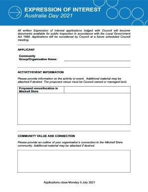 Fillable Online Expression Of Interest Template Australia Fax Email