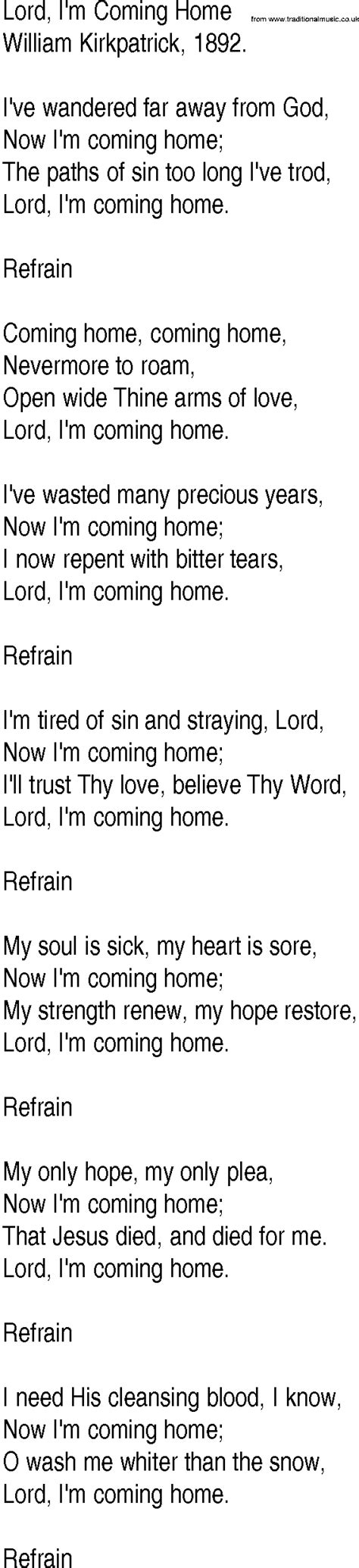 Hymn and Gospel Song Lyrics for Lord, I'm Coming Home by William ...