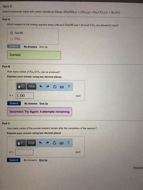 Solved Sodium Hydroxide Reacts With Carbon Dioxide As Chegg