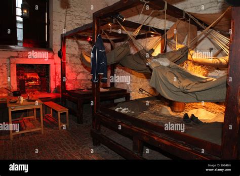 Installation showing the hammocks of prisoners of war inside Edinburgh ...