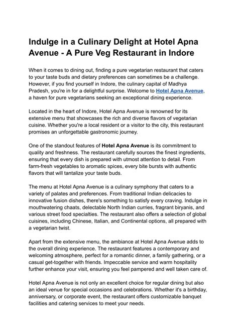 PPT Indulge In A Culinary Delight At Hotel Apna Avenue A Pure Veg