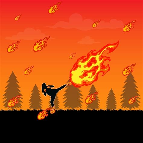 Premium Vector Ninja Girl Kicking Fire Flame Ball With Magical Fire