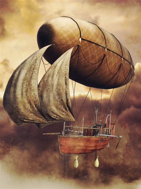 Fantasy Flying Ship Stock Illustration Illustration Of Retro 37376524