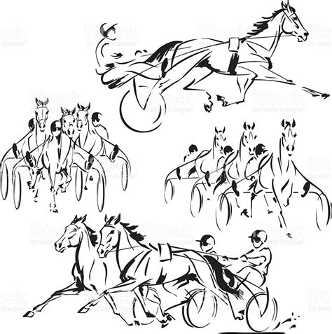 Brush Drawing Based Vector Illustrations Showing Harness Racing Scenes