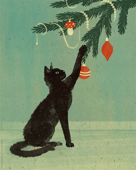 Cat Playing With Christmas Tree By Stocksy Contributor Kristina