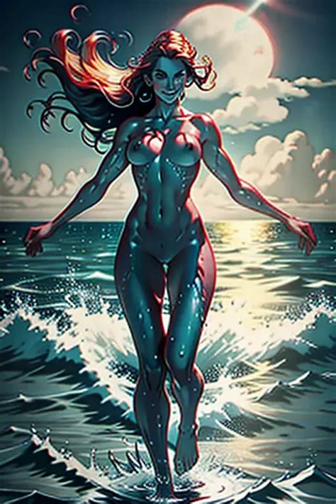 Dopamine Girl Standing On Water Trident Naked Perky Breasts Evil