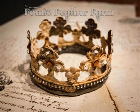 Medium Handmade Embellished Rusted Creme Tin Crown With Vintage Jewels