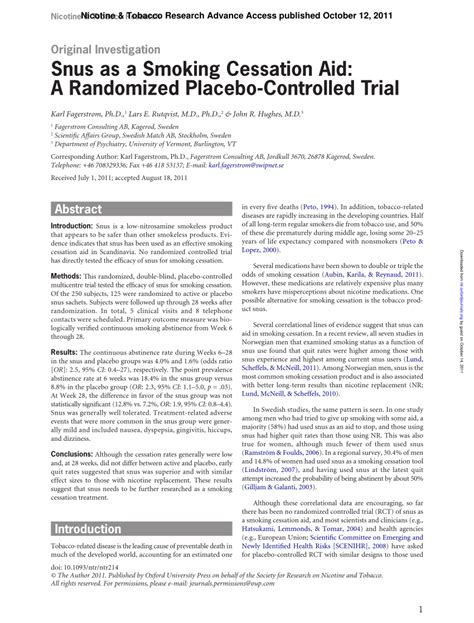 Pdf Snus As A Smoking Cessation Aid A Randomized Placebo Controlled