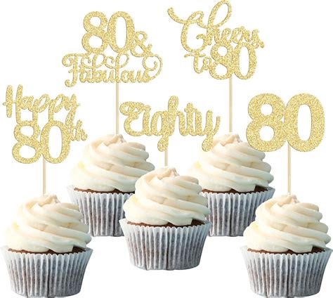 Amazon 30 Pack Happy 80th Birthday Cupcake Toppers Gold Glitter