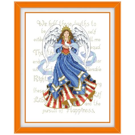 Patriotic Angel Cross Stitch Kit Pattern Design 18ct 14ct 11ct Unprint Canvas Embroidery Diy