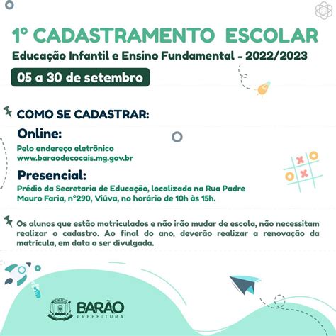 1° Cadastramento Escolar 2022 2023 Para A Educação Infantil E Ensino