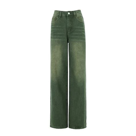 ZOENOVA Pantalones Vaqueros Pierna Ancha De Color Verde Fruta Primavera