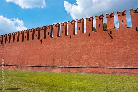 famous kremlin wall  dovetail crenellations  texture