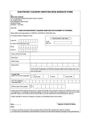 Fillable Online Ecs Mandate Form Bbabaartslimitedbbcomb Fax Email