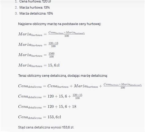 Cena Zbytu Marza Hurtowa 13 Zl Cena Hurtowa 120 Marza Detaliczna 15