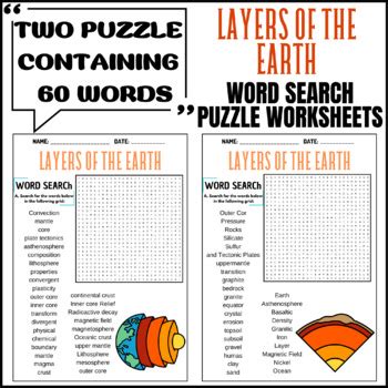 LAYERS OF THE EARTH Word Search Puzzle Worksheets Activities TPT